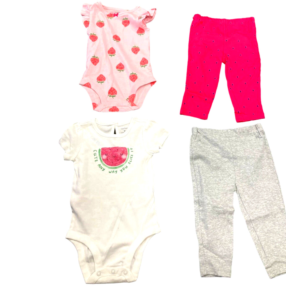 Carter's 12M Baby Girls Fruit (Watermelon/Strawberries) 4 Piece Body Suit Sets